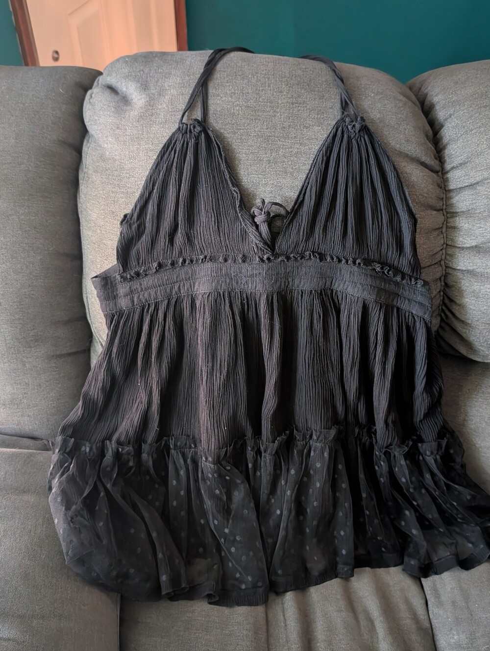 Black Halter Ruffle Women's Dress